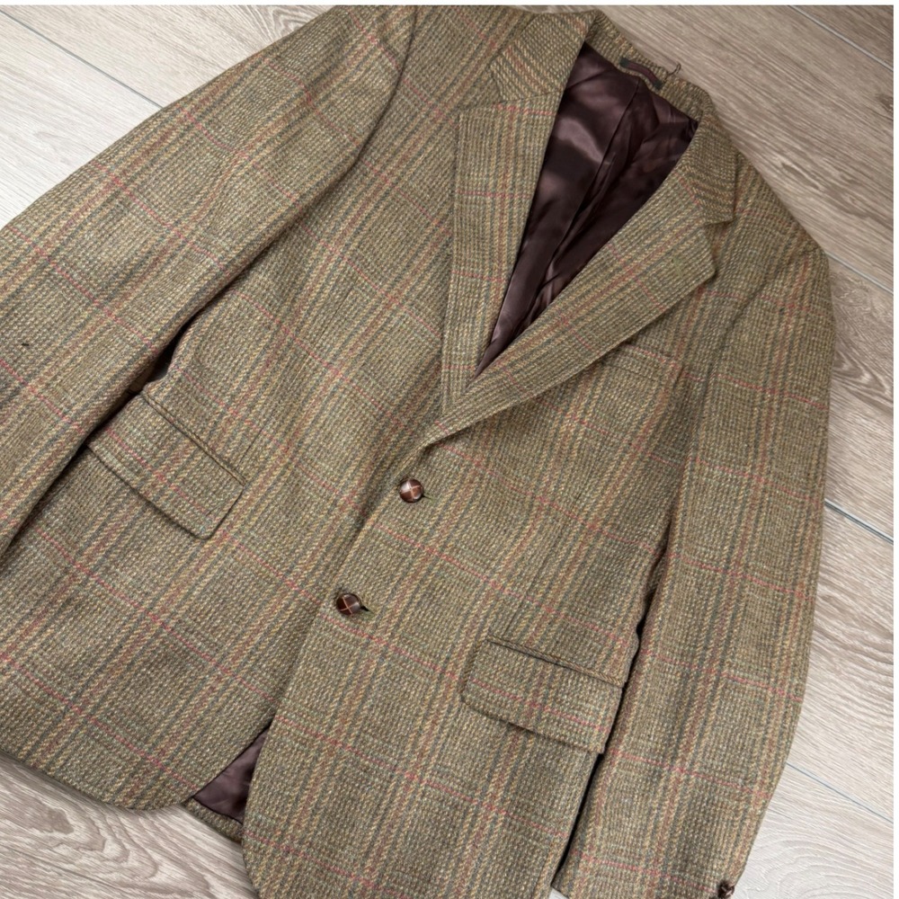 Savile Row Mens Sport Coat Blazer Plaid Wool Tweed Brown 38R